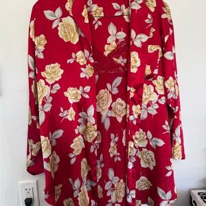Vintage Victoria's Secret Red Floral Robe & Slip Dress
